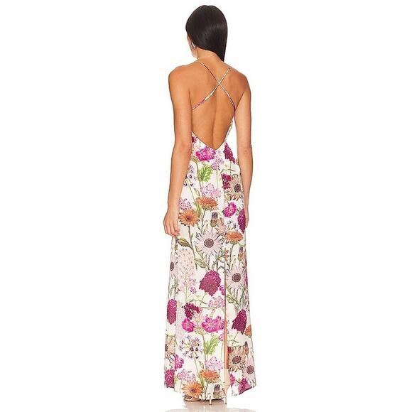 Katie Mae Tara Dress XL Pink Daisy Floral Print Maxi Dress Satin Gown MSRP $298 - Picture 3 of 14